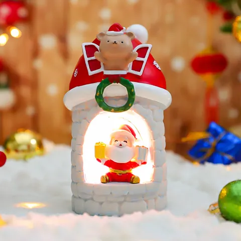 Weihnachten Weihnachtsmann Haus Nachtlicht LED Harz Ornament Schneemann Figur Desktop Dekoration Feiertag Geschenk Für Kinder Schlafzimmer Lampe