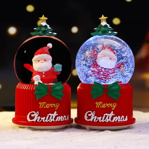 Weihnachten Weihnachtsmann Kristallkugel Leuchtende Spieluhr Rotierende Glas Harz Desktop Ornament Xmas Party Tischdekoration Geschenk