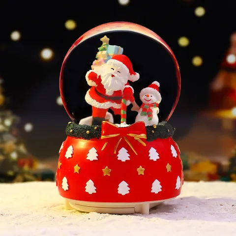 Weihnachten Schneekugel Spieluhr Mit Led Licht Fliegender Schnee Rotierend Weihnachtsmann Schneemann Schleife Ornament Harz Glas Musikdose Desktop Dekoration Festival Party Wohnkultur Geschenk