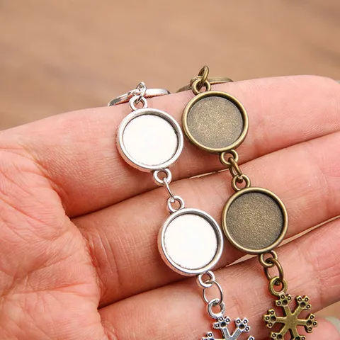Weihnachten Schneeflocke DIY Legierung Schmuck Zubehör Rund Oval Basis Tablett Armband Fußkettchen Zubehör Mit Herz Anhänger
