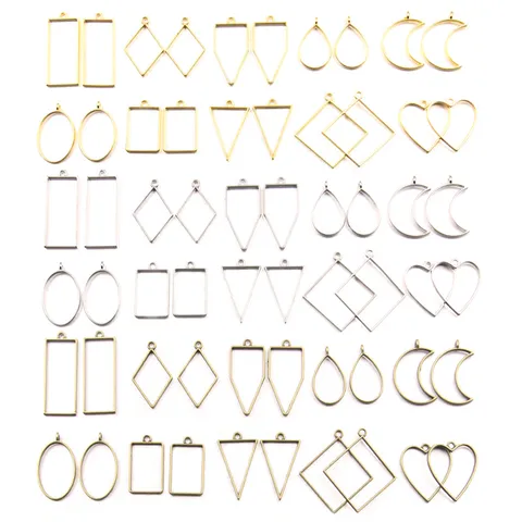 DIY Alloy Geometric Open Bezel Frame Pendants Mixed Shapes Moon Heart Triangle For Resin Jewelry Making Craft Accessories