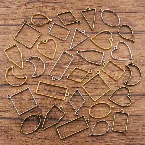 DIY Alloy Geometric Open Bezel Frame Pendants Mixed Shapes Moon Heart Triangle For Resin Jewelry Making Craft Accessories