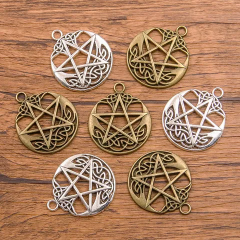 Ciondoli in Lega di Zinco Fai da Te Cavo Rotondo Pentagramma Luna Nodo Celtico Retro Vintage Gioielli Ciondoli per Collana Bracciale