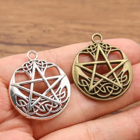 Ciondoli in Lega di Zinco Fai da Te Cavo Rotondo Pentagramma Luna Nodo Celtico Retro Vintage Gioielli Ciondoli per Collana Bracciale