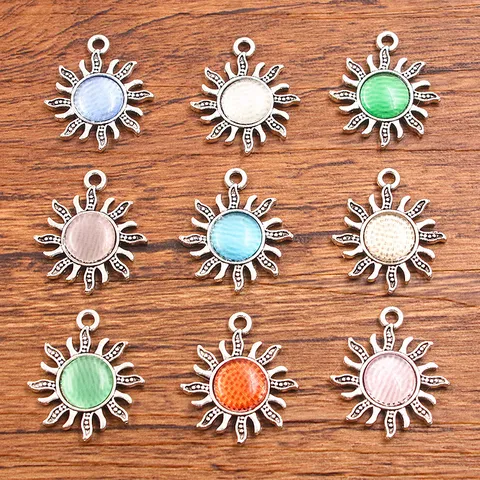 Alloy Sunflower Round Charm Pendants Colorful Inlaid Cat Eye Stone DIY Jewelry Making Craft Supplies Pour Colliers