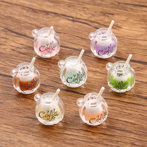 Resin Coffee Cup Pendants Luminous Two Tone Mini Drink Bottle Charms For DIY Keychain Hair Accessories Jewelry Making