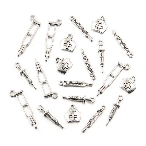 DIY Zinc Alloy Medical Theme Charms Syringe Thermometer Crutch Medical Box Pendants For Jewelry Making Keychain Bracelet Necklace Accessories