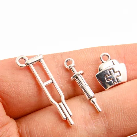 DIY Zinc Alloy Medical Theme Charms Syringe Thermometer Crutch Medical Box Pendants For Jewelry Making Keychain Bracelet Necklace Accessories