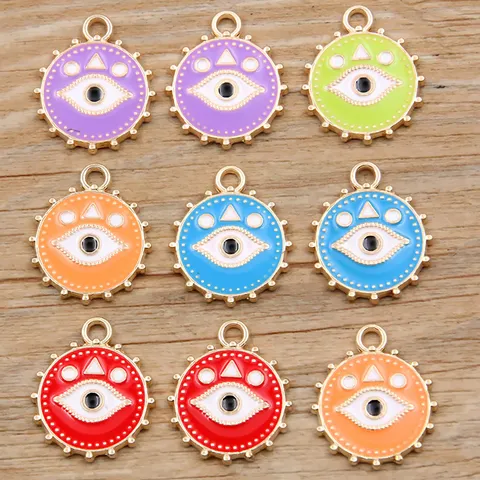 Colgantes de Aleación de Esmalte Ojo Turco para Fabricación de Joyas Dijes Redondos de Esmalte para Accesorio de Teléfono Artesanías Hechas a Mano