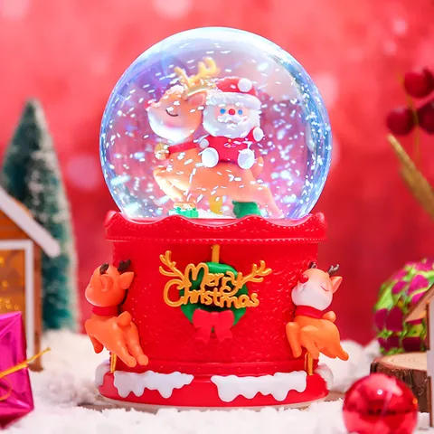Lujosa Bola de Nieve de Navidad Papá Noel Reno Caja de Música de Bola de Cristal Luz LED Ornamento de Escritorio Regalo