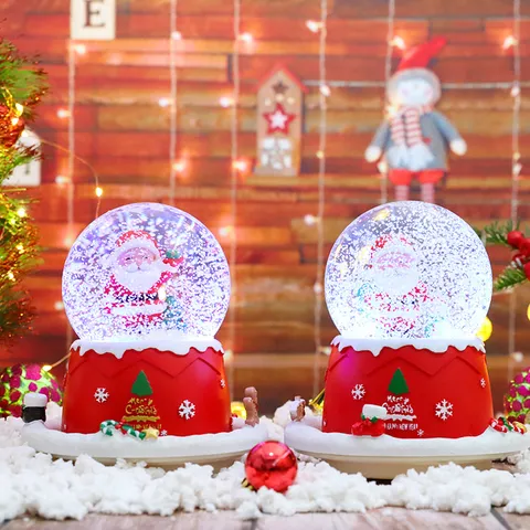 Christmas Santa Claus Snowman Crystal Ball Music Box Glowing Snowing Water Globe Ornament Xmas Holiday Kids Desktop Gift