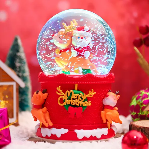 Lujosa Bola de Nieve de Navidad Papá Noel Reno Caja de Música de Bola de Cristal Luz LED Ornamento de Escritorio Regalo