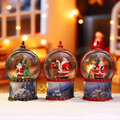 Kerst Sneeuwbol Nachtlampje Met Muziek Automatische Sneeuwval Hars Glas Kerstman Sneeuwpop Ornamenten Lantaarn Feestelijke Decoratie