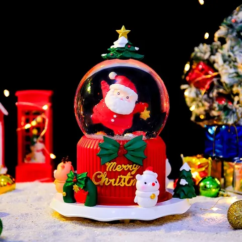 Weihnachten Weihnachtsmann Kristallkugel Spieluhr Leuchtend Schneeeffekt Harz Glas Festliches Desktop Ornament Kreatives Geschenk Deko