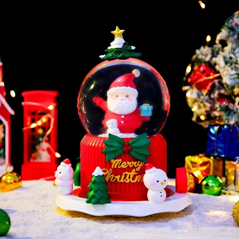 Weihnachten Weihnachtsmann Kristallkugel Spieluhr Leuchtend Schneeeffekt Harz Glas Festliches Desktop Ornament Kreatives Geschenk Deko