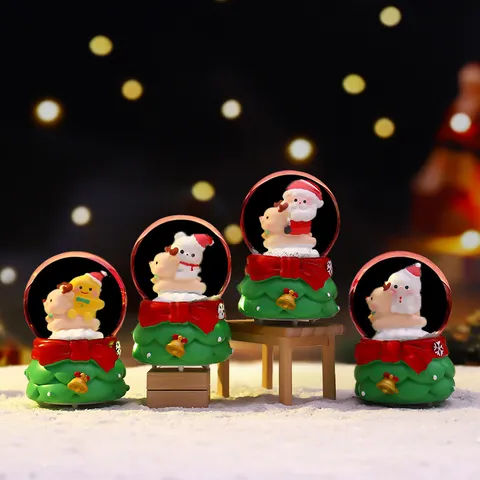 Bola de Nieve de Navidad Luminosa Resina Bola de Cristal Papá Noel Reno Muñeco de Nieve Miniatura Decoración de Mesa Regalo de Navidad