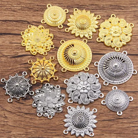 Ethno-Stil DIY Zinklegierung Hohle Runde Blumenverbinder Für Die Schmuckherstellung Gold Antiksilber Mehrloch-Charms Für Halsketten Ohrringe Handgemachtes Bastelzubehör