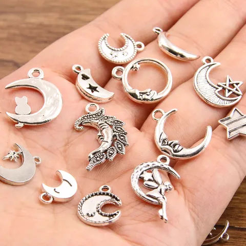 DIY Zinc Alloy Moon Star Angel Cat Charms For Jewelry Making Retro Silver Hollow Round Pendants Findings For Necklace Bracelet Craft