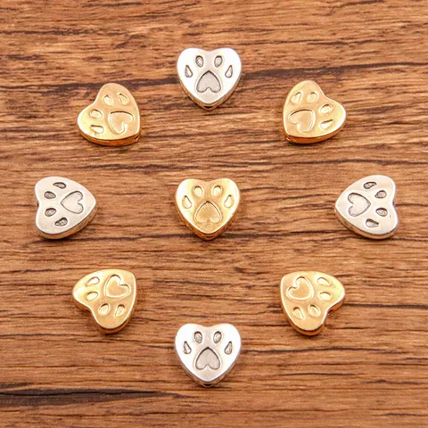 Alloy Heart Dog Paw Beads Double Sided Small Hole Spacer Beads Connectors For DIY Necklace Bracelet Jewelry Making Accessories