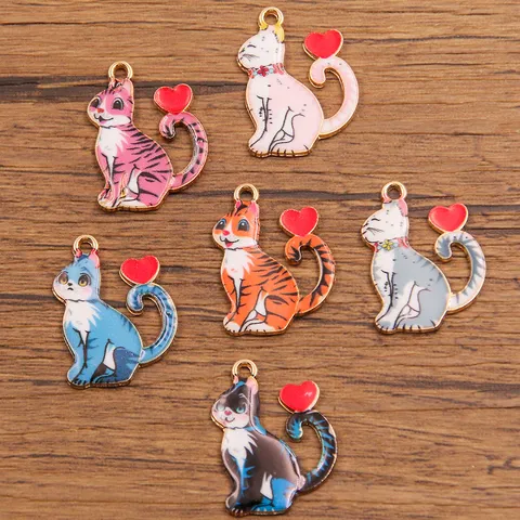 Ciondolo Gatto Animale in Lega Smalto per Creazione Gioielli DIY Ciondoli Gatto Stampati Oro KC Componenti per Collana Bracciale