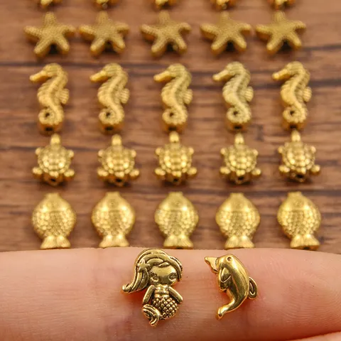 Antikgold Zinklegierung Meeresbewohner Perlen Fisch Seepferdchen Schildkröte Meerjungfrau Seestern Delphin DIY Schmuckherstellung Beads