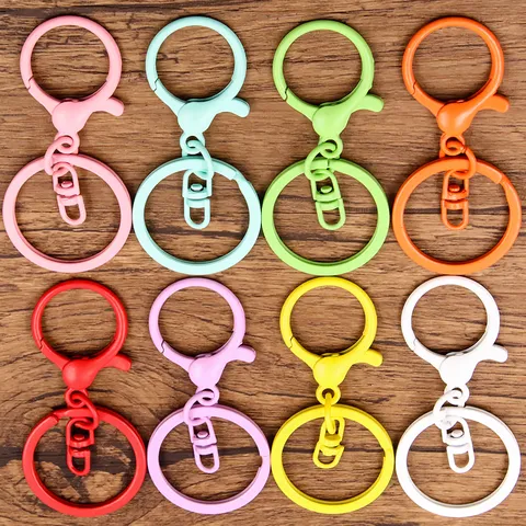Alloy Colorful Lobster Claw Clasp Ring Set Electroplated Keychain Parts For Crafting DIY Handmade Jewelry Making Findings Accessories