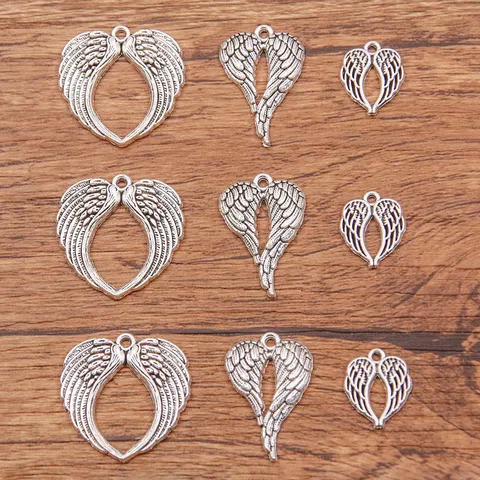 Zinc Alloy Electroplated Hollow Angel Wing Heart Charms Silver Color Christmas Pendants For DIY Jewelry Making Accessories