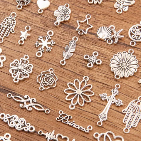 Vintage Alliage de Zinc Charmes Connecteurs de Bijoux Pour Fabrication DIY Bracelet Collier Rétro Argent Papillon Feuille Fleur Cœur Géométrique Métal