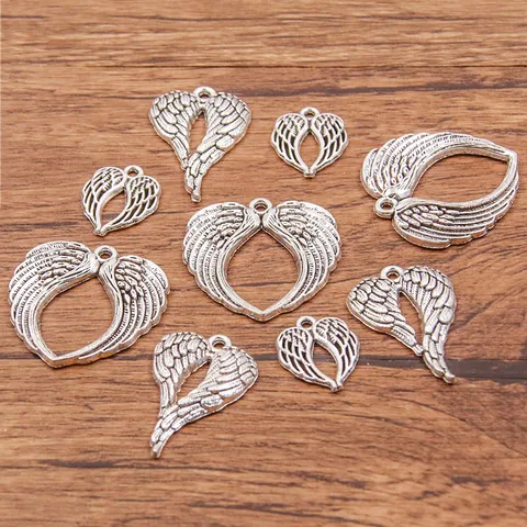 Zinc Alloy Electroplated Hollow Angel Wing Heart Charms Silver Color Christmas Pendants For DIY Jewelry Making Accessories