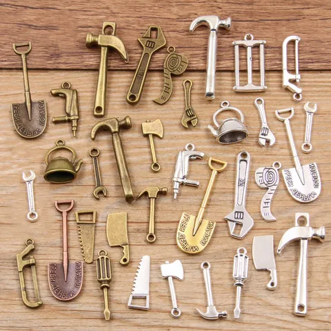 DIY Zinc Alloy Jewelry Accessories Mini Tool Charms Spade Axe Wrench Teapot Pendant For Necklace Bracelet Crafting Vintage Style Jewelry Making