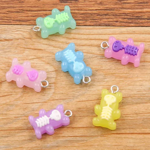 Transparent Resin Skeleton Bear Pendant DIY Charm Halloween Jewelry Making Craft Crafting Accessory