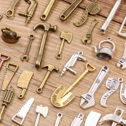 DIY Zinc Alloy Jewelry Accessories Mini Tool Charms Spade Axe Wrench Teapot Pendant For Necklace Bracelet Crafting Vintage Style Jewelry Making