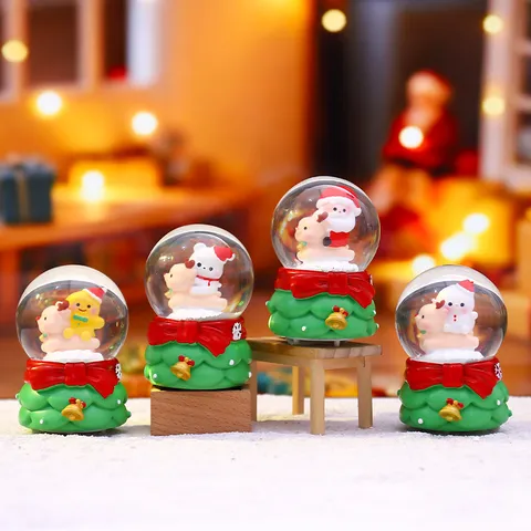 Bola de Nieve de Navidad Luminosa Resina Bola de Cristal Papá Noel Reno Muñeco de Nieve Miniatura Decoración de Mesa Regalo de Navidad