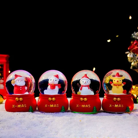 Weihnachten Weihnachtsmann Mini Schneekugel Leuchtende LED Nachtlicht Harz Glas Handwerk Tischdeko Ornamente Geschenk Für Schlafzimmer Feiertag Party Kinder Unisex