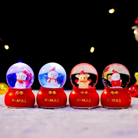 Weihnachten Weihnachtsmann Mini Schneekugel Leuchtende LED Nachtlicht Harz Glas Handwerk Tischdeko Ornamente Geschenk Für Schlafzimmer Feiertag Party Kinder Unisex