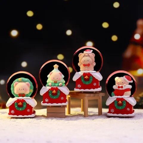 Noel Miniature Boule a Neige Lumineuse Maison de l Ours Ornement de Bureau Resine Verre Artisanat Veilleuse Decoration de Fete Cadeau
