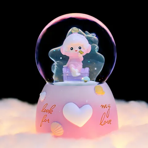 Meerjungfrau Kristallkugel Spieluhr Mit LED Licht Und Schneefall Harz Glas Musikdose Schreibtisch Deko Geschenk Für Mädchen Damen