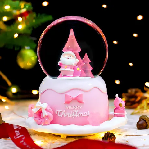 Weihnachten Weihnachtsmann Kristallkugel Spieluhr LED Leuchtend Rotierende Schneekugel Harz Glas Tischdeko Geschenk Damen