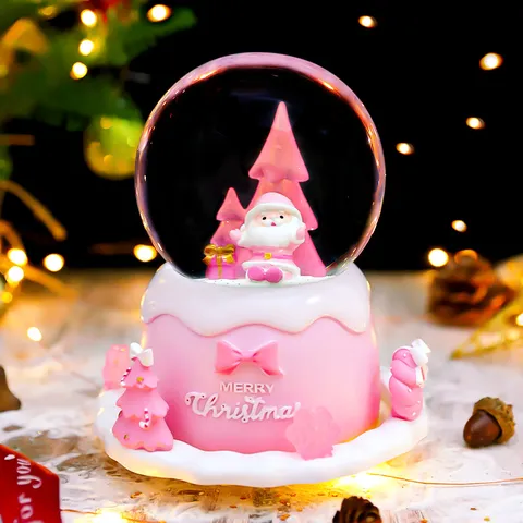 Weihnachten Weihnachtsmann Kristallkugel Spieluhr LED Leuchtend Rotierende Schneekugel Harz Glas Tischdeko Geschenk Damen