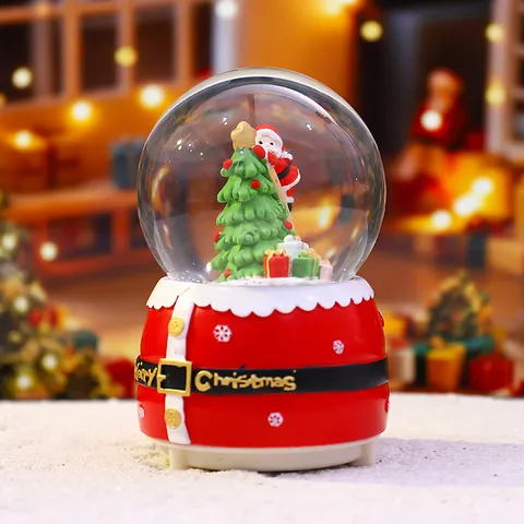 Suesse Weihnachts Weihnachtsmann Schneekugel Spieluhr Leuchtende Schneiende Glas Tischdeko Feiertagsgeschenk Fuer Kinder
