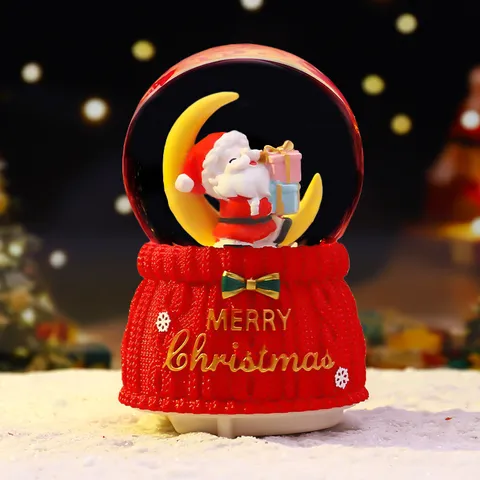 Süße Weihnachten Weihnachtsmann Schneemann Schneekugel Spieluhr Leuchtende Glas Harz Ornament Desktop Xmas Party Urlaub Dekoration Geschenk