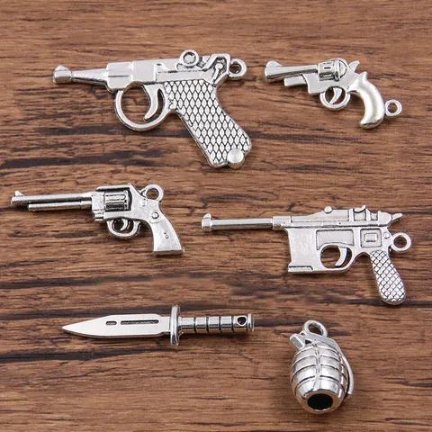 Retro Alloy Weapon Charms For Jewelry Making DIY Antique Silver Gun Dagger Grenade Pendants For Bracelet Necklace Craft Supplies