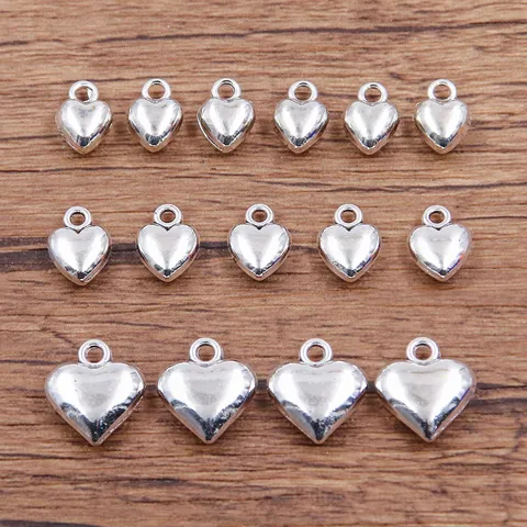 Legering Dubbelzijdige Solide Hart Hangers DIY Sieraden Bedeltjes Voor Ketting Armband Maken Zilveren Kleur Hart Accessoires