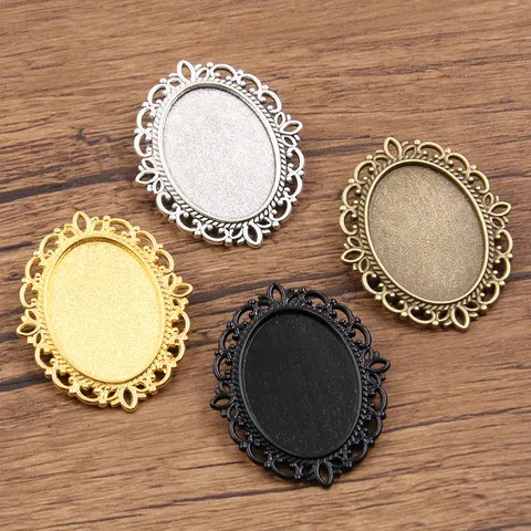 Vintage Oval Alloy Brooch Base Settings With Filigree Lace Edge For DIY Jewelry Making Antique Pin Trays Jewelry Findings Accessory