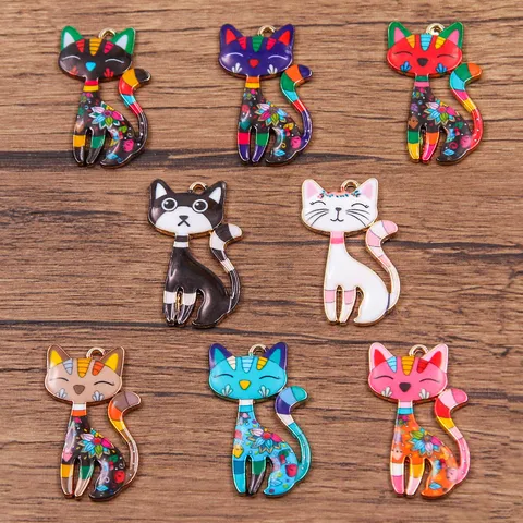 Breloques Pendentifs en Alliage Émaillé d'Halloween Motif Renard Chat Multicolore Émail Imprimé Fournitures de Bijouterie Pour Collier Boucle d'Oreille Fai da Te