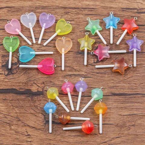 DIY Resin Acrylic Lollipop Pendants Star Heart Round Shapes Colorful Candy Charms For Bag Bracelet Jewelry Making Accessories
