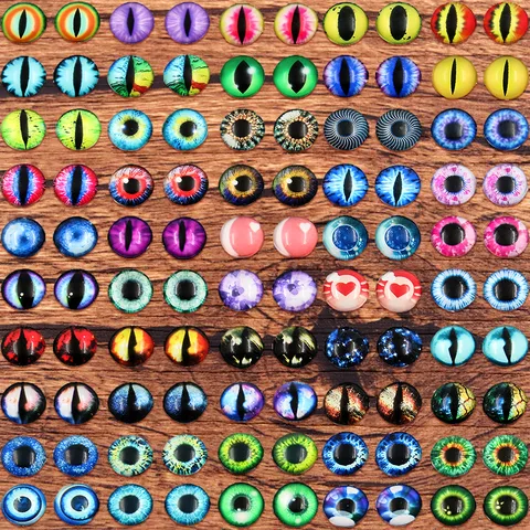 Round Realistic Animal Eyes Glass Cabochons Multicolor Dragon Cat Eye Glass Patches For DIY Jewelry Making Doll Scrapbooking Crafts Halloween Party Ornaments