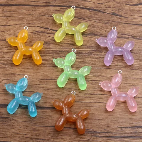 DIY Resin Balloon Dog Charms Animal Pendants For Jewelry Making Craft Accessories Electroplated Colorful Decoration