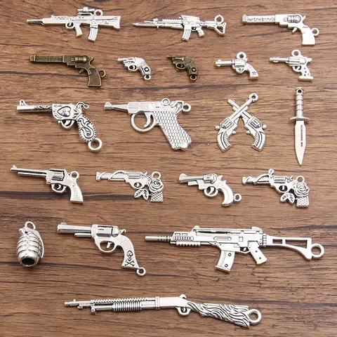 DIY Alliage Arme Charmes Pendentifs Argent Antique Bronze Pistolet Poignard Grenade Pendentifs Pour La Fabrication De Bijoux Bracelet Porte-Clés Accessoires