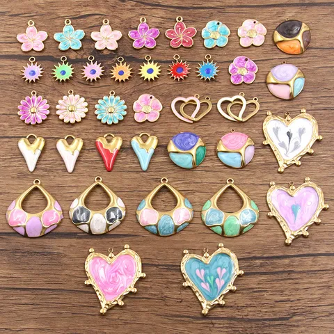 Ciondoli in Acciaio Inossidabile Placcato Oro Smalto Fiore Cuore Sole per la Creazione di Gioielli Fai-da-te Collane Bracciali Accessori